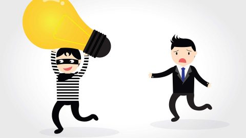 Plagiarism burglar with lightbulb