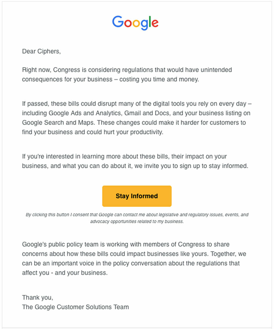 google business impact email Google Email Warning Businesses of Impact from Social Media Bill