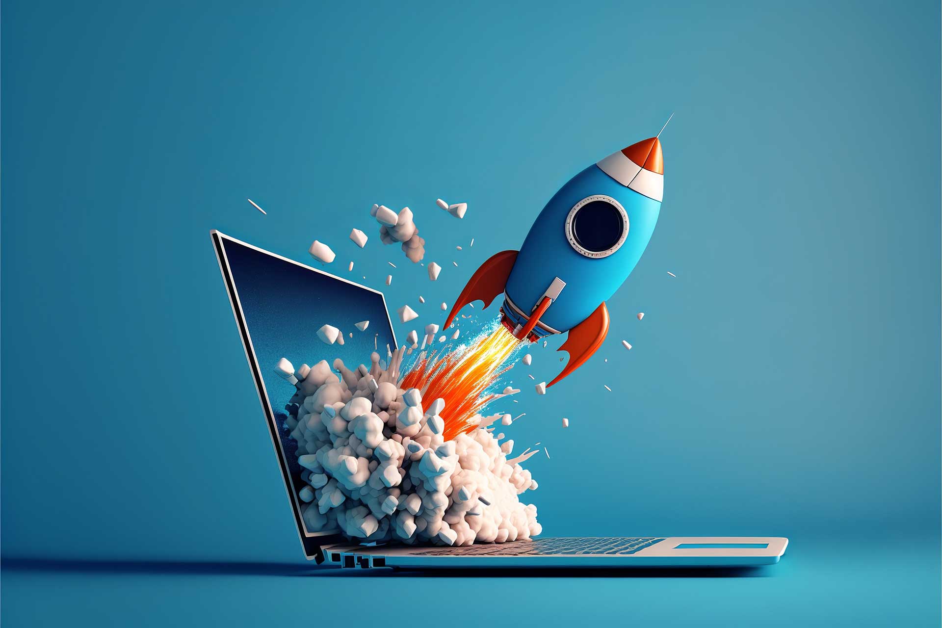 rocket leaving labtop Image of rocket taking off of labtop and leaving the atmosphere