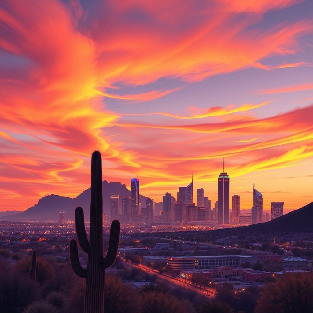 Ai Generated Phoenix Arizona skyline at sunset
