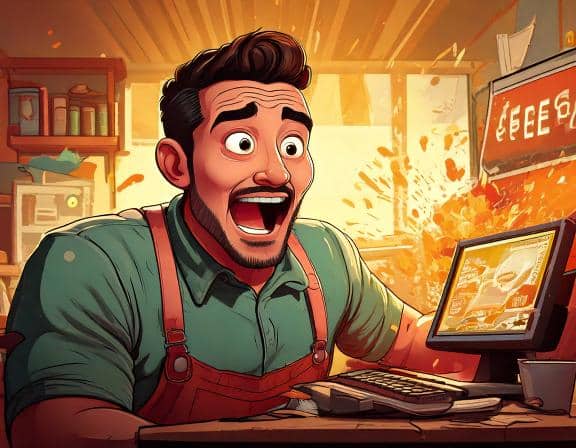 Firefly A cartoon style illustration of a business owner looking shocked and frustrated as Google re