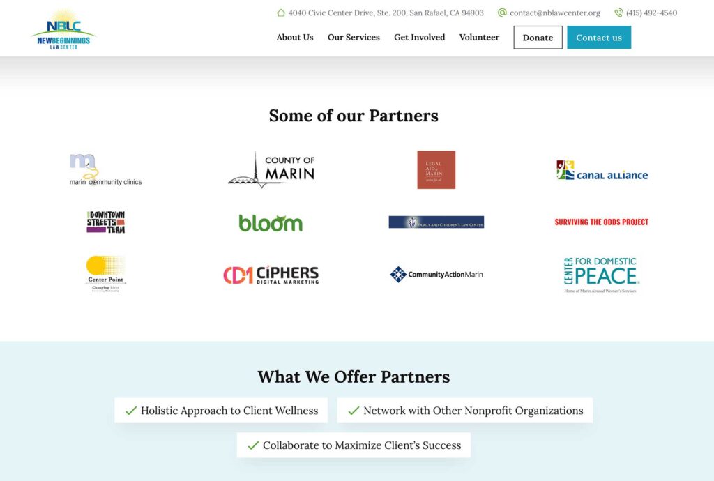 Partners of New Beginnings Law Center, including Ciphers Digital, supporting nonprofit services in the San Francisco Bay Area
