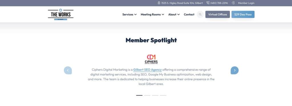 Ciphers Digital Marketing featured in The Works Gilbert coworking space member spotlight in Gilbert Arizona